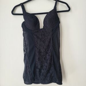 La Vie En Rose Black Lace Corset Top With Lace Up Back.